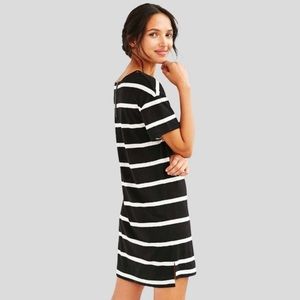 BDG Urban Outfitters Estelle Boyfriend T-Shirt Dress Black Cream Linen Blend S